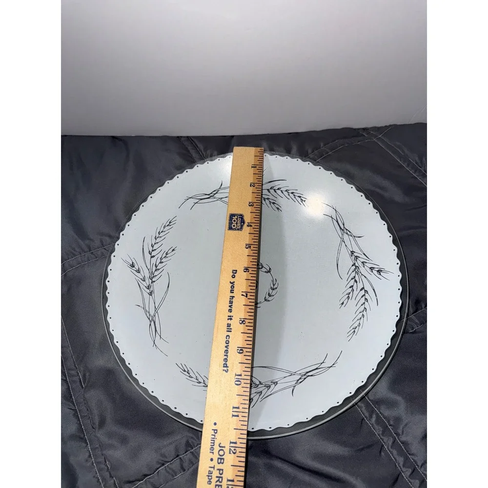 Vintage Frosted Glass Ceiling Light Shade Scalloped Black Wheat Pattern 11.25 in